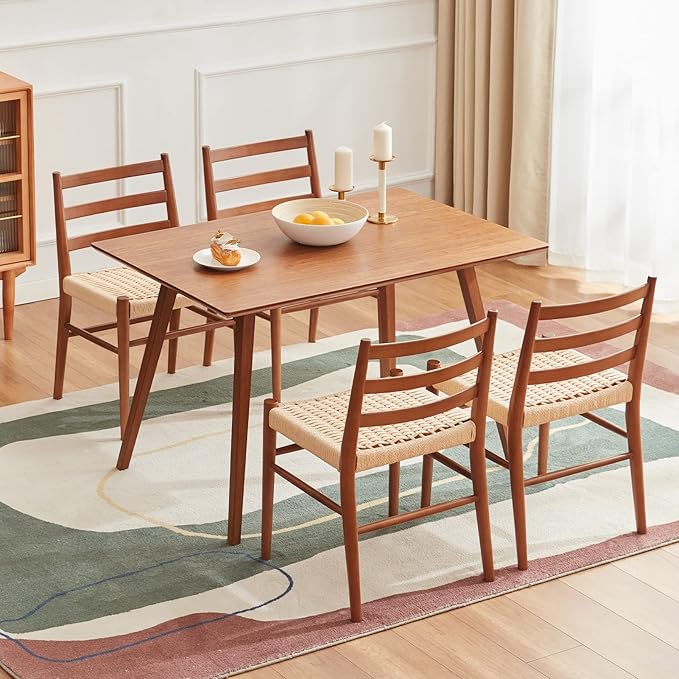 STARY Wood Rattan Dining Room Chairs Set of 2 with Comfortable Woven Seat, Fully Assembled, Walnut - Set of 4 - LeafyLoom