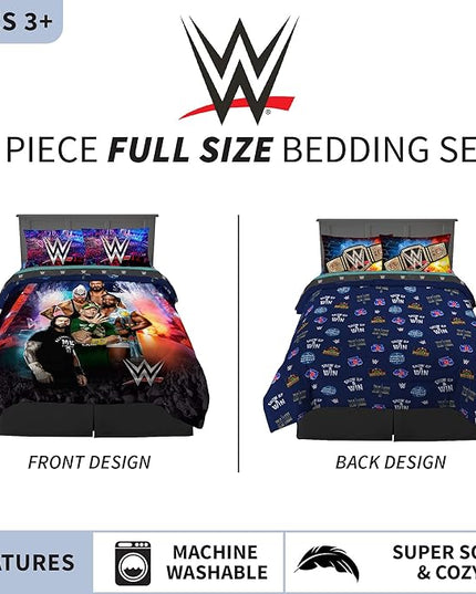 Franco Kids Bedding Super Soft Comforter and Sheet Set, 5 Piece Full Size, WWE - LeafyLoom