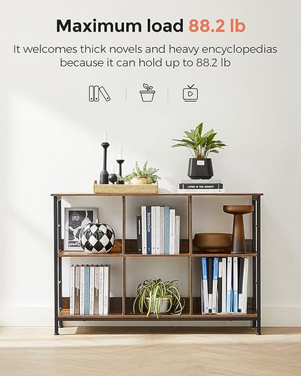 VASAGLE Bookshelf, Cube Shelf, Console Table, TV Stand with 6 Storage Cubes, for Office, Living Room, Bedroom, 13 x 47.2 x 31.5 Inches Industrial Design, Rustic Brown and Black ULLS104B01 - LeafyLoom