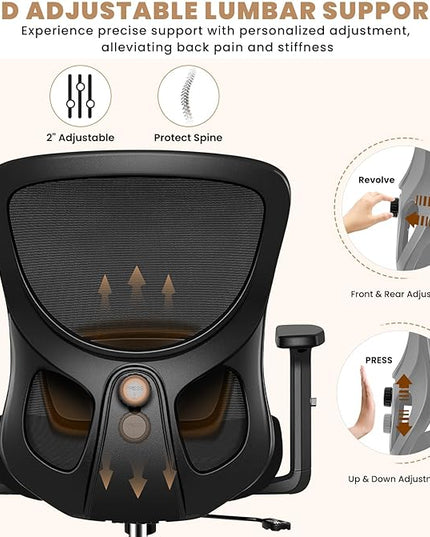Office Chair Ergonomic Desk Chair with Adjustable Lumbar Support, Swivel Comfy Computer Chair Heavy Duty Executive Chair for Home Office - LeafyLoom