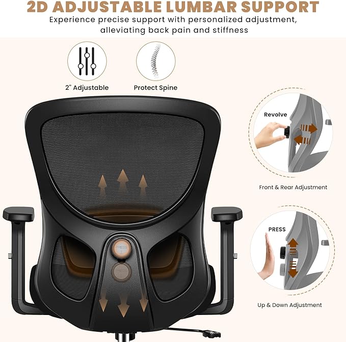 Office Chair Ergonomic Desk Chair with Adjustable Lumbar Support, Swivel Comfy Computer Chair Heavy Duty Executive Chair for Home Office - LeafyLoom