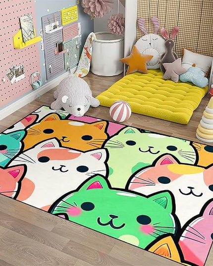 Cat Rug for Girls Room - Cat Pattern Rug Decor for Bedroom Cute Cat Area Rug Carpet Cartoon Cat Rug Kids Room, 3x4 Feet - LeafyLoom