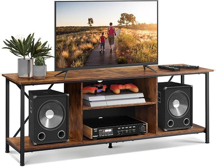 WLIVE TV Stand up to 65 Inch TV, 55" Entertainment Center, Industrial TV Console with Open Storage Shelf for Living Room and Bedroom, Rustic Brown - LeafyLoom