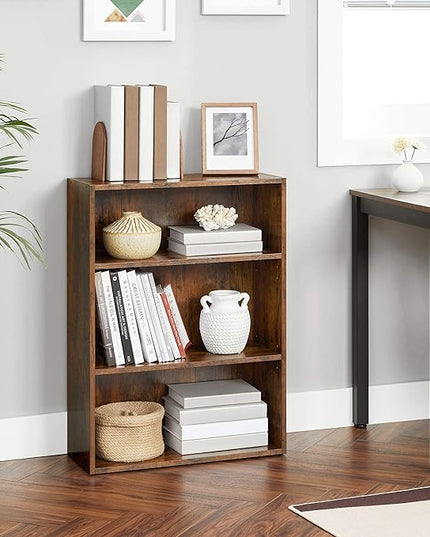 VASAGLE Bookshelf, 23.6 Inches Wide, 3-Tier Open Bookcase with Adjustable Storage Shelves, Floor Standing Unit, Rustic Brown ULBC163X01 - LeafyLoom