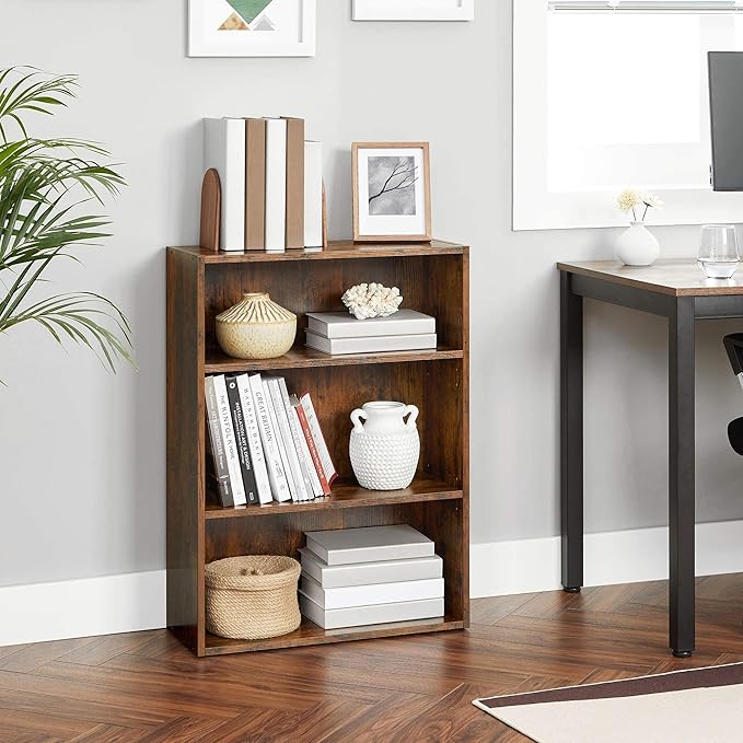 VASAGLE Bookshelf, 23.6 Inches Wide, 3-Tier Open Bookcase with Adjustable Storage Shelves, Floor Standing Unit, Rustic Brown ULBC163X01 - LeafyLoom