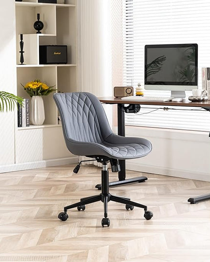 YOUNIKE Desk Chair with Wheels Armless Office Chair Swivel Rolling Task Chair with Back Upholstered Faux Leather Computer Chair Height Adjustable Modern Widened Seat Dusty Blue - LeafyLoom
