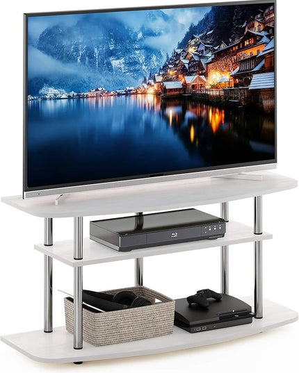 Furinno Frans Turn-N-Tube TV Stand for TV Size up to 43 Inch, 3-Tier, White Oak - LeafyLoom