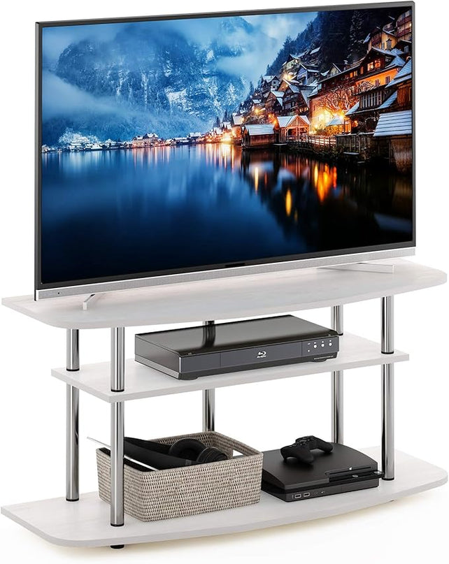 Furinno Frans Turn-N-Tube TV Stand for TV Size up to 43 Inch, 3-Tier, White Oak - LeafyLoom