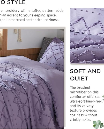 Bedsure Twin/Twin XL Comforter Set - Grayish Purple Boho Twin Extra Long Comforter Set for College, Shabby Chic Dorm Bedding Set, 2 Pieces Modern Farmhouse Bed Set, includes 1 Pillow Sham - LeafyLoom
