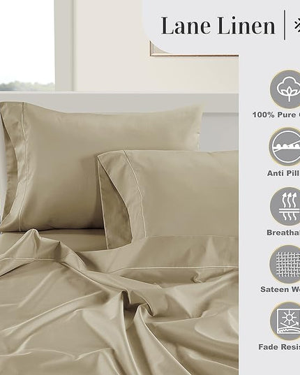 LANE LINEN 100% Egyptian Cotton Bed Sheets - 1000 Thread Count 3-Piece Twin Sheets Set, Long Staple Cotton Bedding Sheets, Sateen Weave, Luxury Hotel Sheets, Fits Upto 16' Mattress - Linen - LeafyLoom