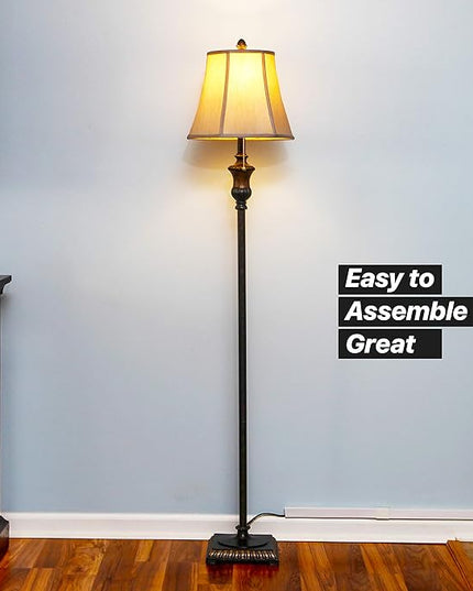 Brightech Sophia LED Floor Lamp, Tall Lamp with Bell Shape Fabric Shade, Mid Century Modern Lamp for Bedroom, Mid-Century Lamp for Living Rooms & Offices, Great Living Room Decor - Bronze - LeafyLoom