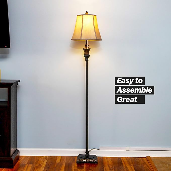 Brightech Sophia LED Floor Lamp, Tall Lamp with Bell Shape Fabric Shade, Mid Century Modern Lamp for Bedroom, Mid-Century Lamp for Living Rooms & Offices, Great Living Room Decor - Bronze - LeafyLoom