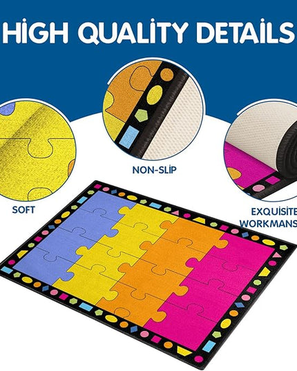 Booooom Jackson Classroom Rug Elementary Classroom Carpet 6'5"x8'5"Preschool Rugs Colorful Puzzle Seating Rug with Non-Slip Backing School Classroom Kid Rug (PzPK-2620) - LeafyLoom