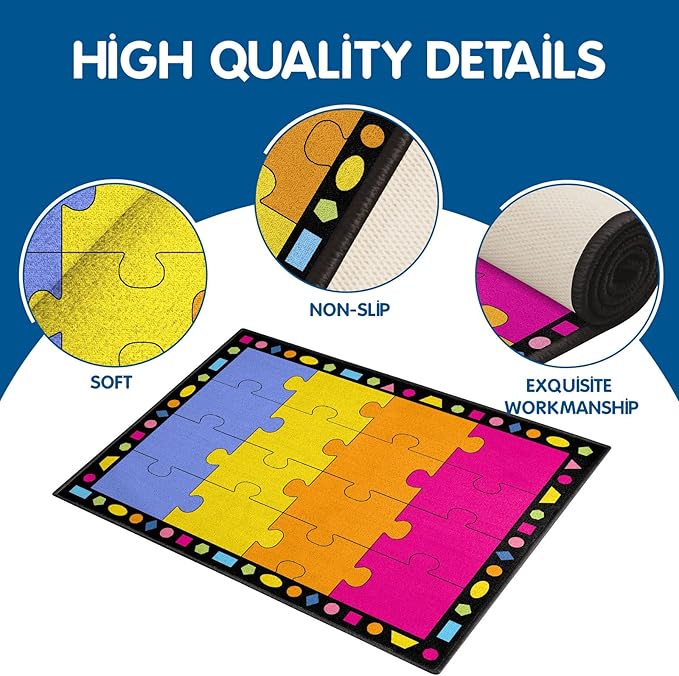 Booooom Jackson Classroom Rug Elementary Classroom Carpet 6'5"x8'5"Preschool Rugs Colorful Puzzle Seating Rug with Non-Slip Backing School Classroom Kid Rug (PzPK-2620) - LeafyLoom