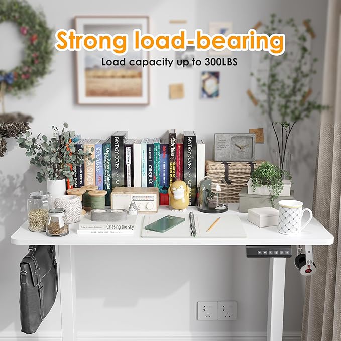 STARY Electric Memory Preset 40 x 24 Inches Adjustable Height Computer Workstation Sit Stand Home Office Desk with Splice Board, 4024, White Desktop/White Frame - LeafyLoom