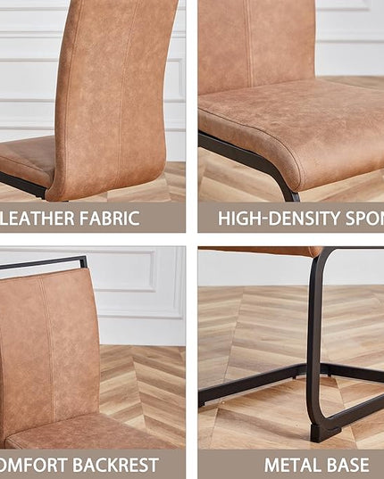 Dining Chairs Set, Kitchen Modern Metal Chairs with Faux Leather Padded Seat High Back and Sturdy Chrome Legs, Chairs for Dining Room (Brown, Set of 8) - LeafyLoom