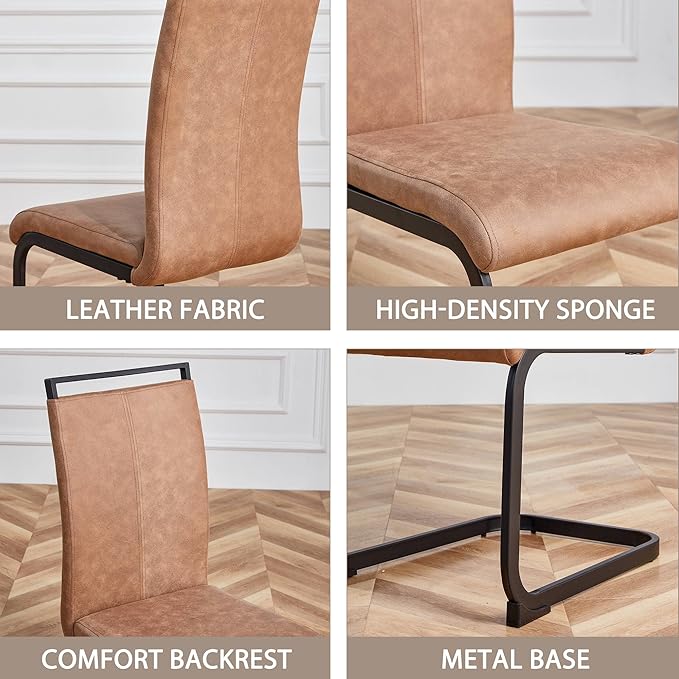 Dining Chairs Set, Kitchen Modern Metal Chairs with Faux Leather Padded Seat High Back and Sturdy Chrome Legs, Chairs for Dining Room (Brown, Set of 8) - LeafyLoom