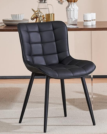YOUTASTE Black Dining Chairs Set of 2 PU Leather Upholstered Modern Armless Dining Room Chair with Back Metal Legs Kitchen Dinner Accent Guest Chairs for Vanity Reception Waiting Room - LeafyLoom