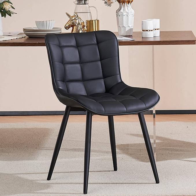 YOUTASTE Black Dining Chairs Set of 2 PU Leather Upholstered Modern Armless Dining Room Chair with Back Metal Legs Kitchen Dinner Accent Guest Chairs for Vanity Reception Waiting Room - LeafyLoom
