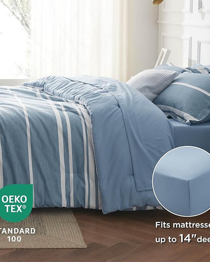 Bedsure Comforter Set Queen - Bed in a Bag Queen 7 Pieces, Bedding Sets Bed Set with Comforter, Sheets, Pillowcases & Shams - LeafyLoom