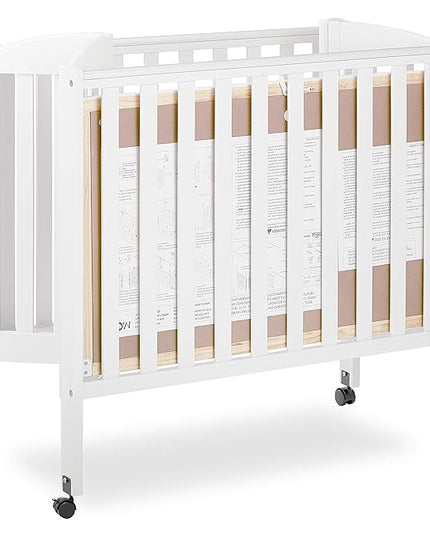 3 in 1 Portable Folding Stationary Side Crib in White, Greenguard Gold Certified, Safety Wheel with Locking Casters, Convertible, 3 Mattress Heights - LeafyLoom
