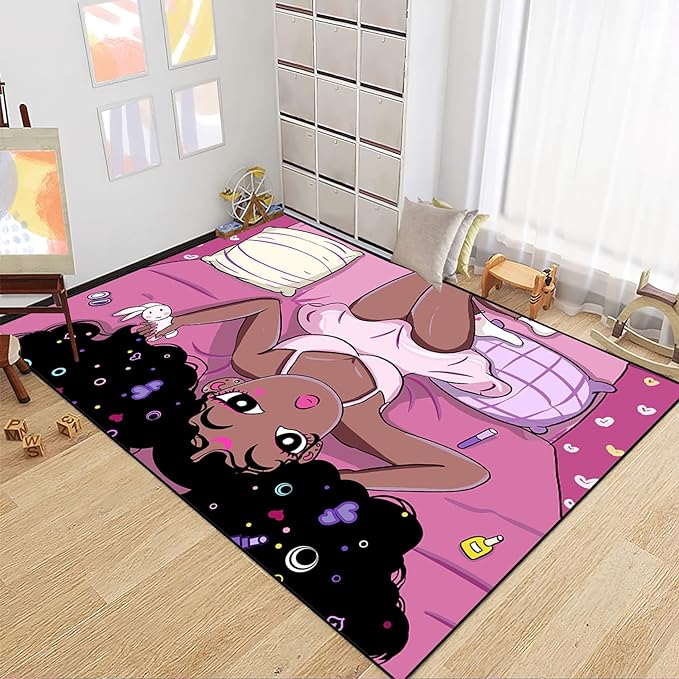 Black Magic Girl Area Rug Girls Room Decor Black Girl Rugs for Bedroom African American Girls Carpet for Living Room Pink Room Decor for Teen Girls Yoga Mats, 3'×5' - LeafyLoom