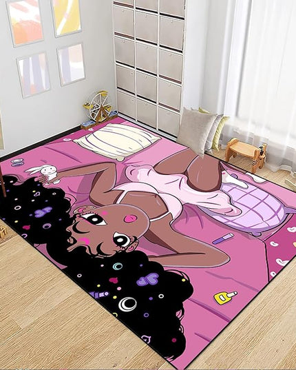 Black Magic Girls for Bedroom Large Cute African American Girls Floor Rugs for Bedroom Black Magic Girl Area Rug Girls Room Decor Pink Room Decor for Teen Girls, 5'×7' - LeafyLoom