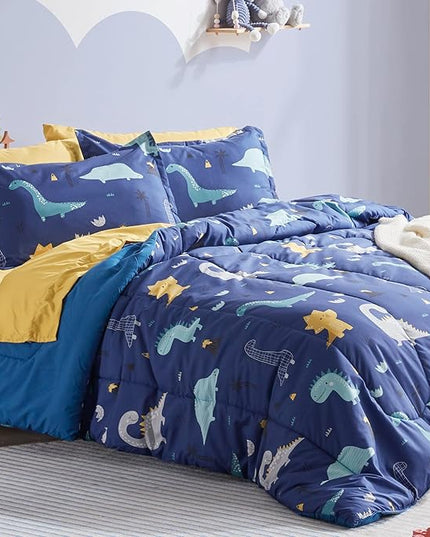 SLEEP ZONE Kids Bedding Full/Queen Comforter Set - Cute Printed for Boys, Girls, Teens, Super Soft, Fade Resistant, Dino Family, Full/Queen - LeafyLoom