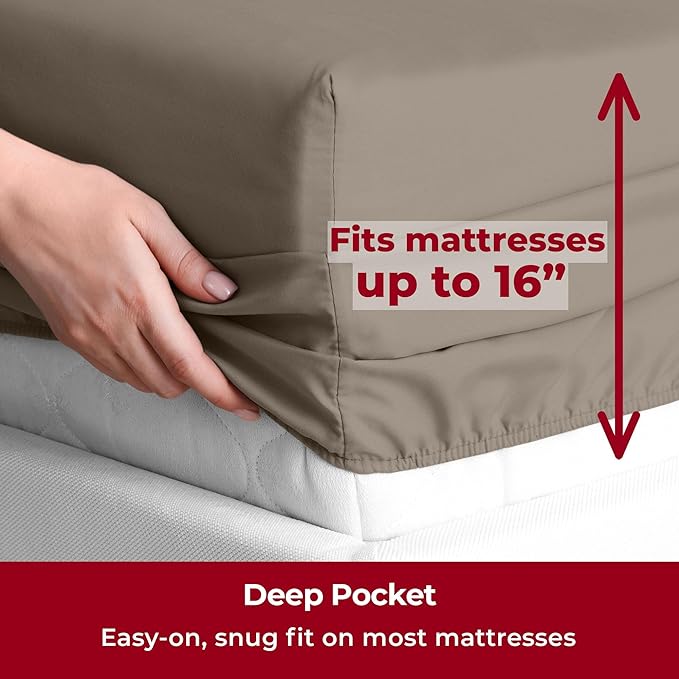 Mellanni Split King Sheets Set - 7 PC Iconic Collection Bedding Sheets & Pillowcases - Ultra Soft, Cooling Bed Sheets - Deep Pocket up to 16 inch - 7 PC (Split King, Dark Taupe w/Extra Pillow Cases) - LeafyLoom