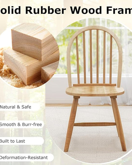 HAPPYGRILL 2 Pieces Wooden Dining Chairs Set, Vintage Armless Windsor Chairs, Kitchen Dining Chairs with Backrest, Natural - LeafyLoom