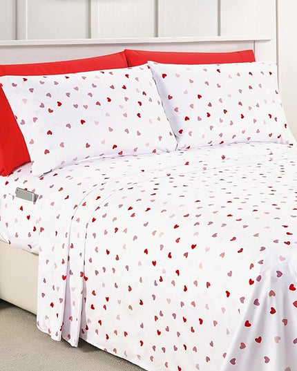 Elegant Comfort Softest and Coziest 6-Piece Sheet Set - 1500 Premium Hotel Quality Microfiber - Deep Pocket, Wrinkle Resistant 6-Piece Heart Pattern Bed Sheet Set, California King, Valentina - LeafyLoom
