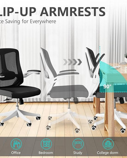 Office Chair with 350LBS Capacity,Ergonomic Comfort Home Desk Chair,Mid Back Gaming Chair with Wheels, Adjustable Height, Lumbar Support,Flip-up Armrest - LeafyLoom