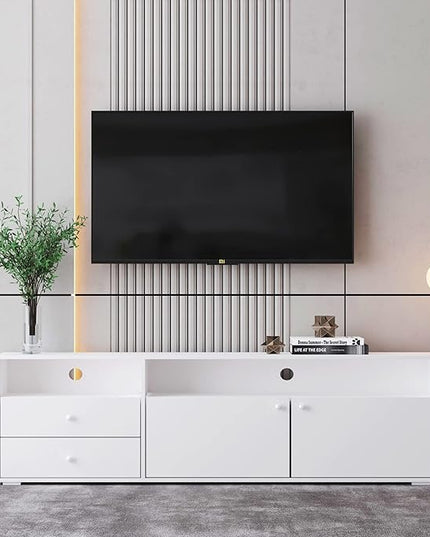 NicBex TV Stand for 65 Inch TV Farmhouse TV Media Console Table with Solid Wood Gandle Cabinets Entertainment Center with Storage for Living Room,63 Inch,Antique White - LeafyLoom
