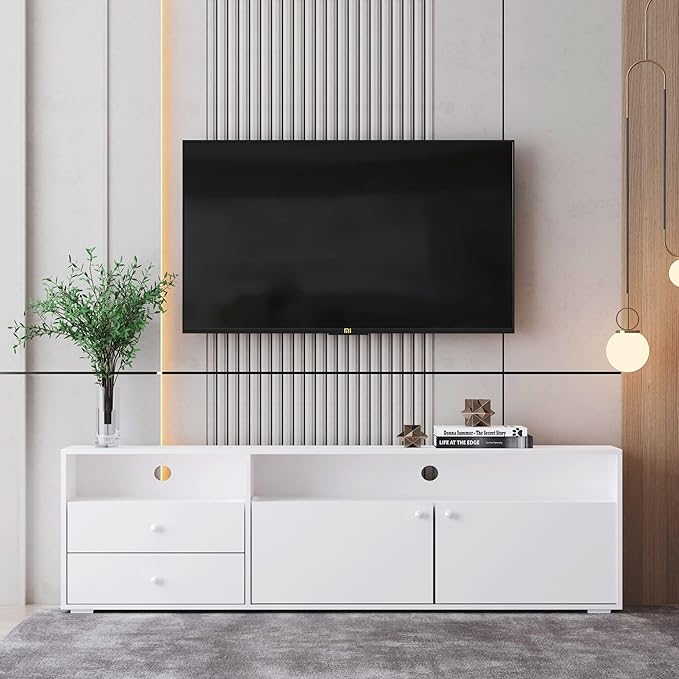 NicBex TV Stand for 65 Inch TV Farmhouse TV Media Console Table with Solid Wood Gandle Cabinets Entertainment Center with Storage for Living Room,63 Inch,Antique White - LeafyLoom