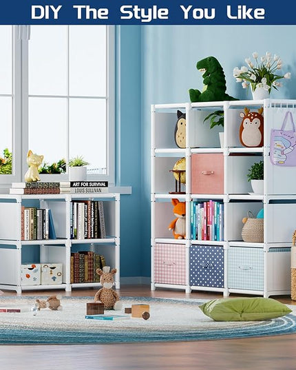 Mavivegue Book Shelf, 20 Cube Storage Organizer, DIY Bookcase, Metal Cube Bookshelf, Tall Book case for Bedroom, Living Room, Office, Closet Storage Organizer, Black Cubicle Storage Rack-White - LeafyLoom