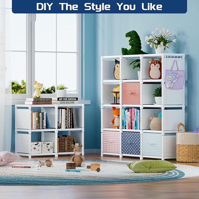 Mavivegue Book Shelf, 20 Cube Storage Organizer, DIY Bookcase, Metal Cube Bookshelf, Tall Book case for Bedroom, Living Room, Office, Closet Storage Organizer, Black Cubicle Storage Rack-White - LeafyLoom