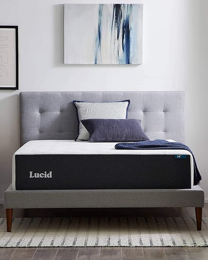 LUCID 14 Inch Memory Foam Mattress - Plush Feel - Memory Foam Infused with Bamboo Charcoal and Gel - Temperature Regulating - Pressure Relief - Breathable - Premium Support - California King Size - LeafyLoom