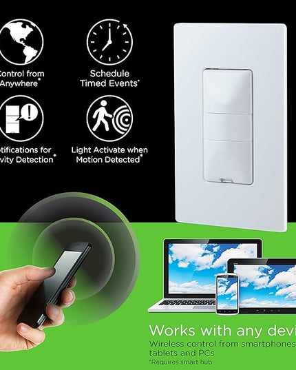 Enbrighten Z-Wave Smart Motion Sensor Light Indoor, On/Off, Vacancy/Occupancy Sensor, Includes White & Almond, Zwave Hub Required, Works with SmartThings, Wink, & Alexa, Smart Light Switch, 26931 Enbrighten
