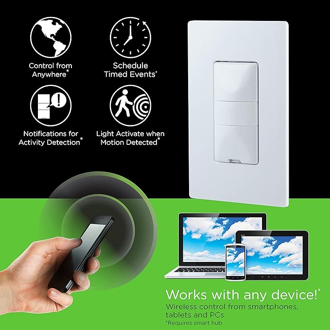 Enbrighten Z-Wave Smart Motion Sensor Light Indoor, On/Off, Vacancy/Occupancy Sensor, Includes White & Almond, Zwave Hub Required, Works with SmartThings, Wink, & Alexa, Smart Light Switch, 26931 Enbrighten