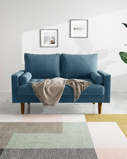 Velvet Furniture for Small Spaces, Mid-Century Modern Loveseats for Living Room, Love Seat Couch Sofas, 58 Inches, Prussian Blue - LeafyLoom