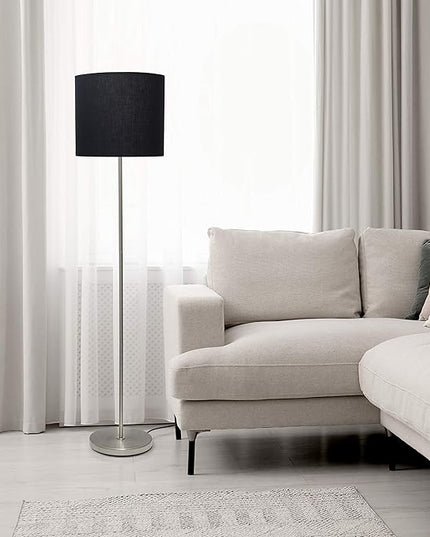 Simple Designs LF2004-BLK Brushed Nickel Stick Drum Shade Floor Lamp, Black - LeafyLoom