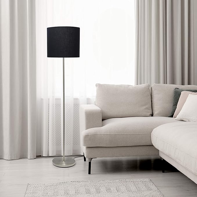 Simple Designs LF2004-BLK Brushed Nickel Stick Drum Shade Floor Lamp, Black - LeafyLoom