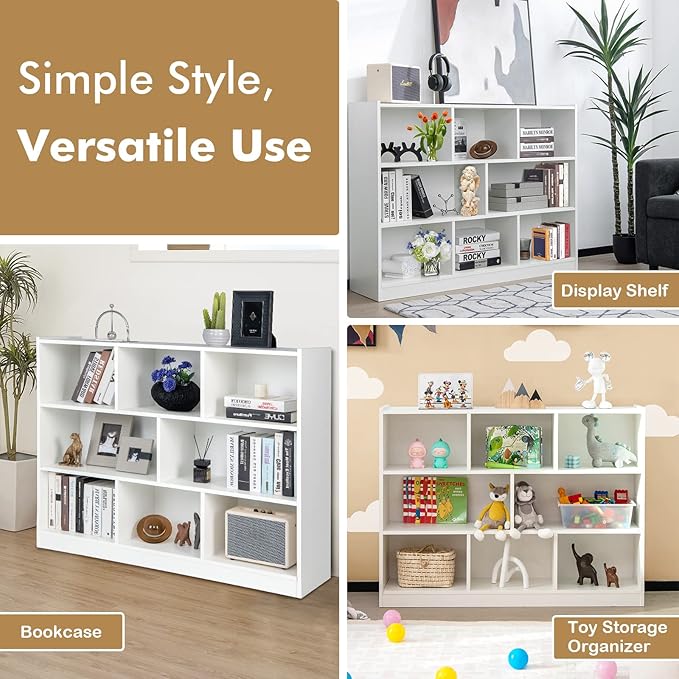 Giantex Wood 8 Cube Bookcase, Open Freestanding 3-Tier Bookshelf, Multipurpose Display Shelf for Living Room, Bedroom, Children's Playroom, Reading Room - LeafyLoom