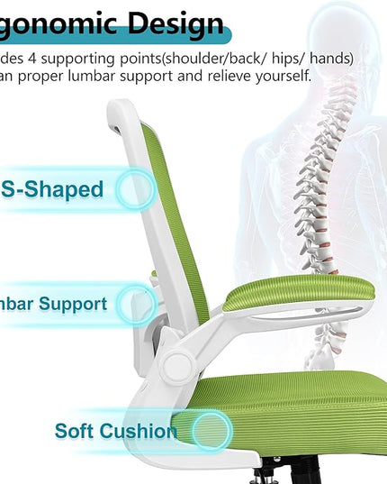 Office Chair, FelixKing Ergonomic Desk Chair Breathable Mesh Chair with Adjustable High Back Lumbar Support Flip-up Armrests, Executive Rolling Swivel Comfy Task Computer Chair for Home Office (Green) - LeafyLoom