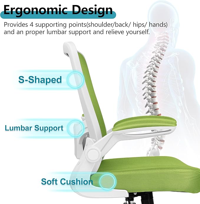 Office Chair, FelixKing Ergonomic Desk Chair Breathable Mesh Chair with Adjustable High Back Lumbar Support Flip-up Armrests, Executive Rolling Swivel Comfy Task Computer Chair for Home Office (Green) - LeafyLoom