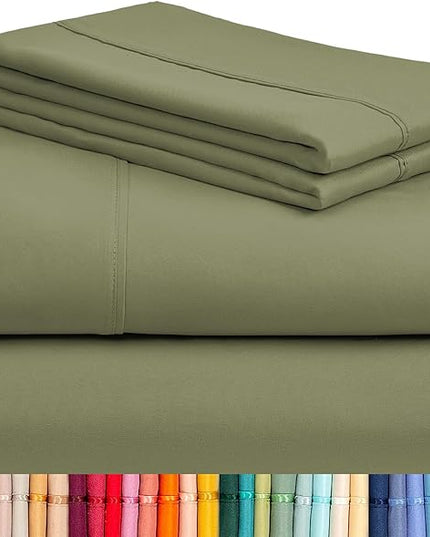 LuxClub 4 PC Sheet Bed Sheets Deep Pockets 18" Eco Friendly Wrinkle Free-Kids-Fitted Sheets Machine Washable Hotel Bedding Silky Soft - Olive Twin - LeafyLoom