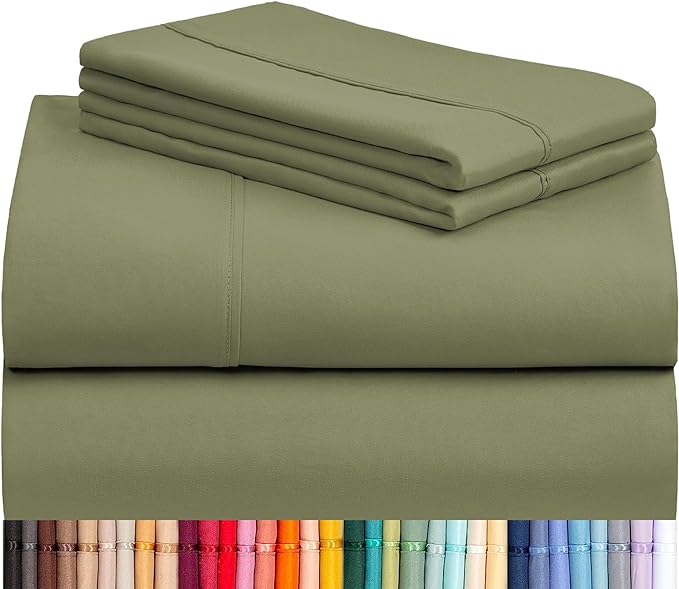 LuxClub 4 PC Sheet Bed Sheets Deep Pockets 18" Eco Friendly Wrinkle Free-Kids-Fitted Sheets Machine Washable Hotel Bedding Silky Soft - Olive Twin - LeafyLoom