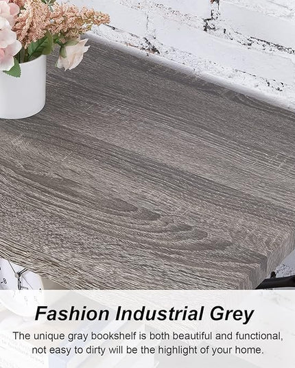 HOMBAZAAR Bookshelf, 6-Tier Vintage Industrial Book Shelf, Rustic Wood and Metal Bookcase and Bookshelves, Free Standing Storage Large Bookshelf for Living Room, Bedroom and Kitchen, Grey Oak - LeafyLoom