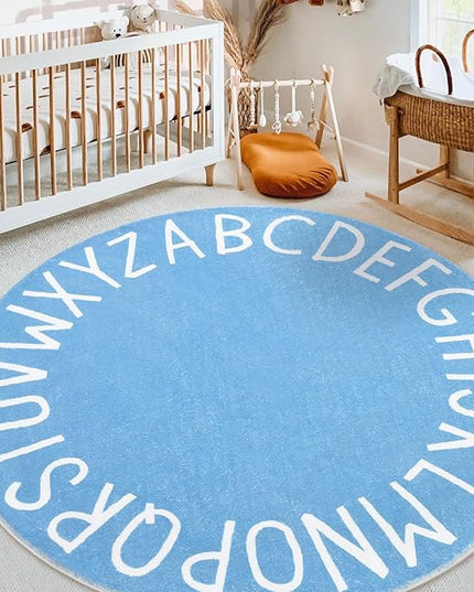 Topotdor Round Kids Play Rug Alphabet Nursery Area Rug Extra Large Soft Crawling Play Mat for Children Toddlers Bedroom (47 inch, Sky Blue) - LeafyLoom