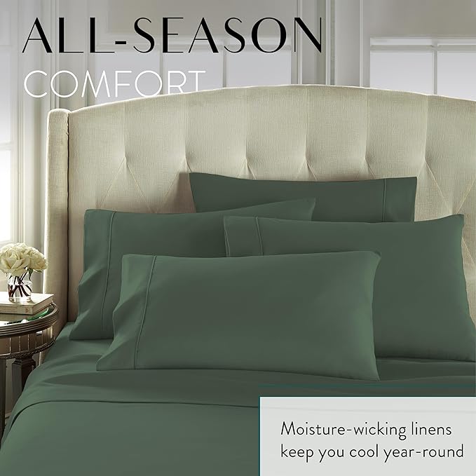 Danjor Linens King Size Sheets Set - 6 Piece Set Including 4 Pillowcases - Deep Pockets - Breathable, Soft Bed Sheets - Wrinkle Free - Machine Washable - Dark Sage King Bed Sheets - 6 pc - LeafyLoom